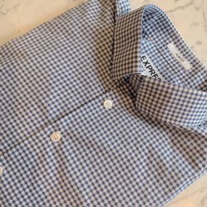 Express Slim Fit Blue and White Check Shirt Medium
